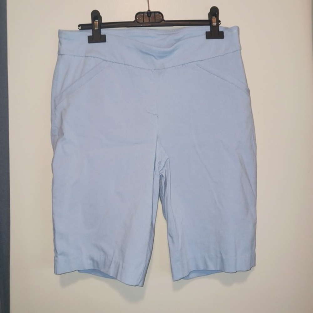 Coral Bay Coastal Light Blue Pull On Bermuda Shorts 8 Stretch Elastic Waist
